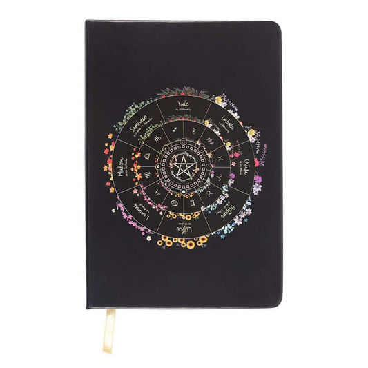 Stylish Wheel of the Year A5 Notebook for tracking seasonal reflections and rituals, perfect for journaling.