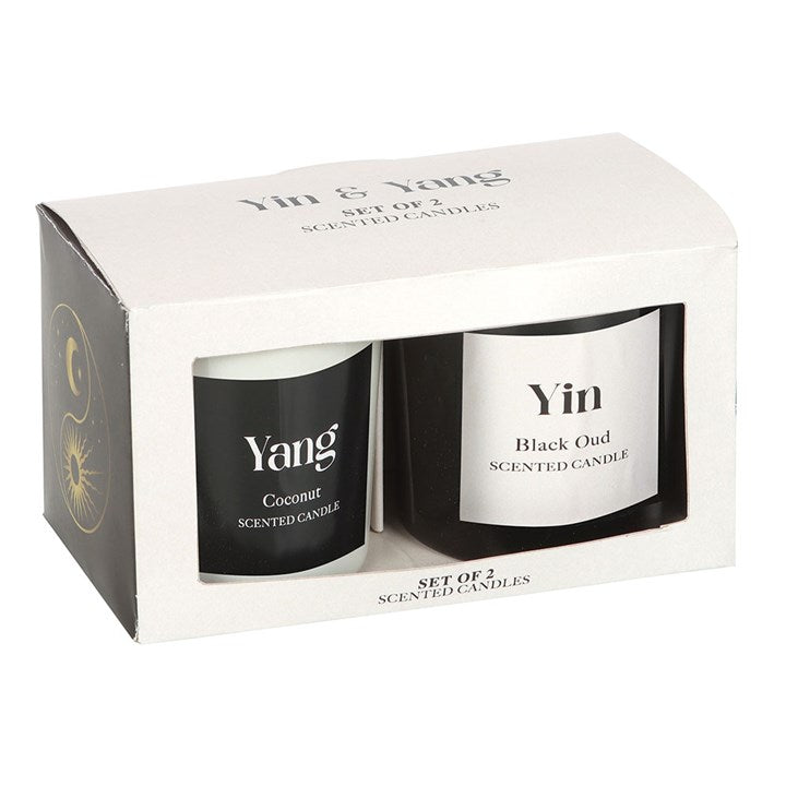Set of 2 Yin Yang Black Oud and Coconut Candles, perfect for balancing scents in your home. Ideal for any mood.
