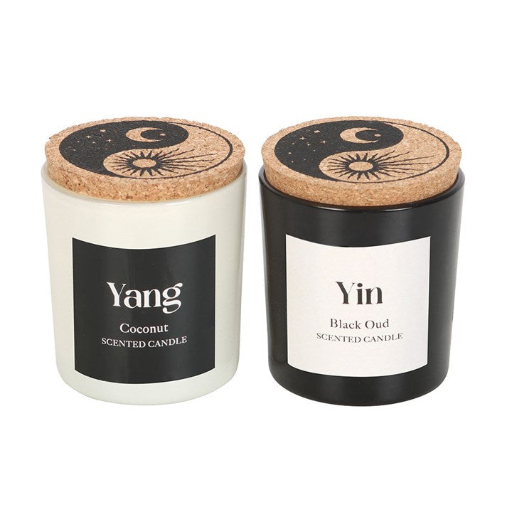 Set of 2 Yin Yang Black Oud and Coconut Candles, perfect for creating balance and mood in your home.