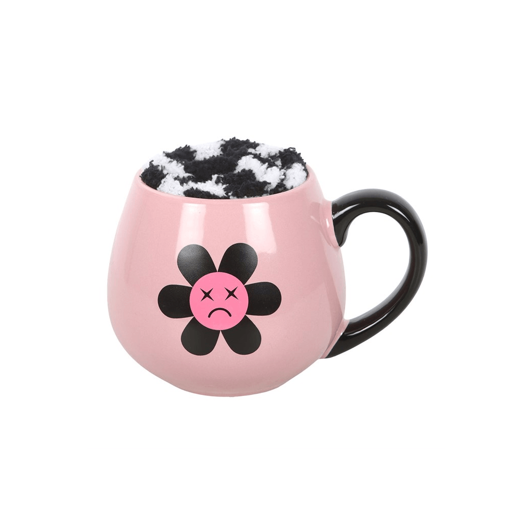 Sad Flower Mug and Checkerboard Socks Gift Set 500ml