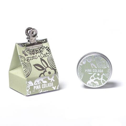 Agnes and Cat Lip Balm - Pinacolada features tropical packaging and a delightful pineapple-coconut scent. Perfect gift!