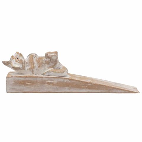 Hand carved Doorstop - Kitten crafted from sustainable Jemipinis wood, perfect for any room decor.