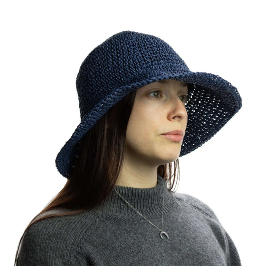 Nomad Sari Floppy Straw Sun Hat Navy Blue
