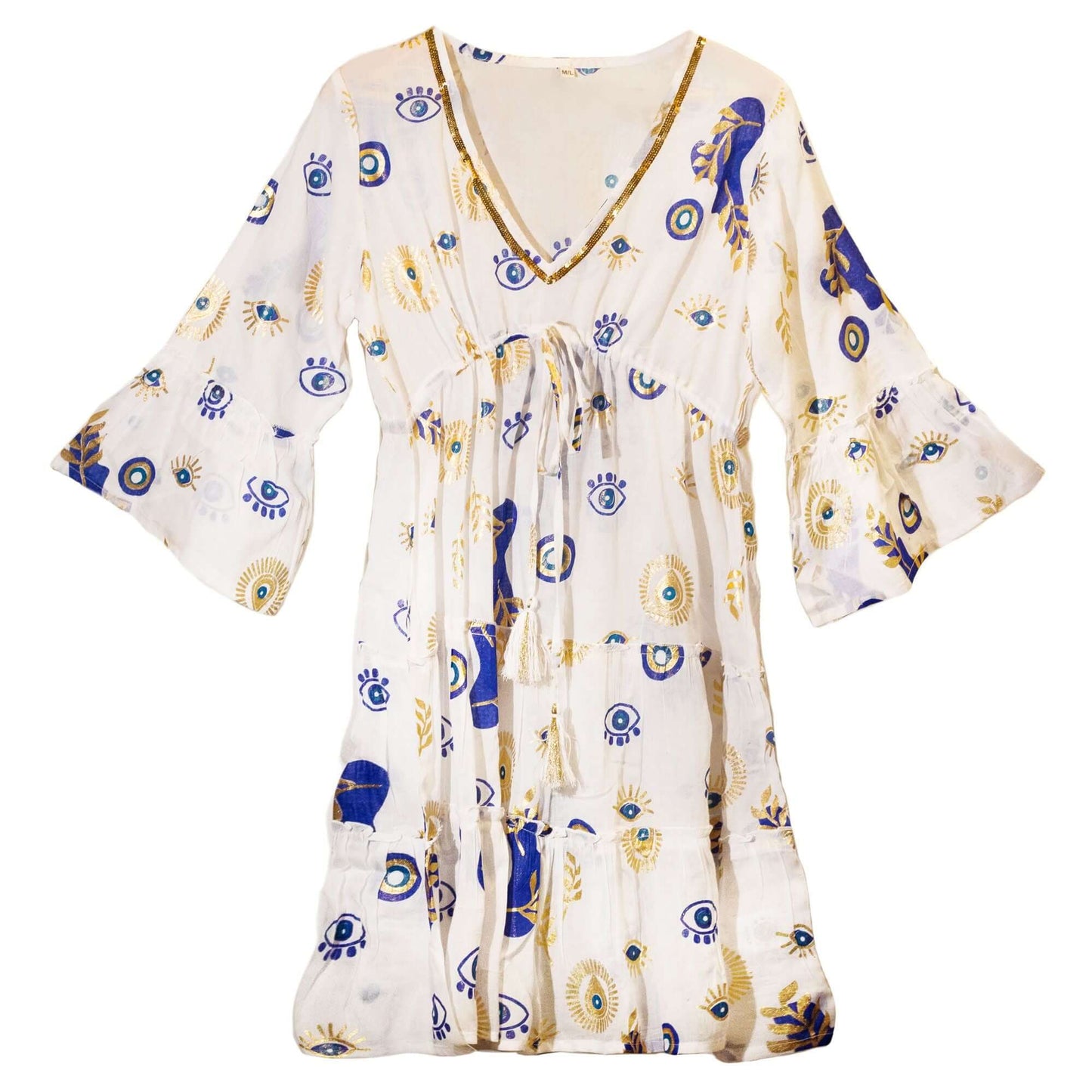 Nomad Sari Evil Eye Dress White Blue Gold Size M/L