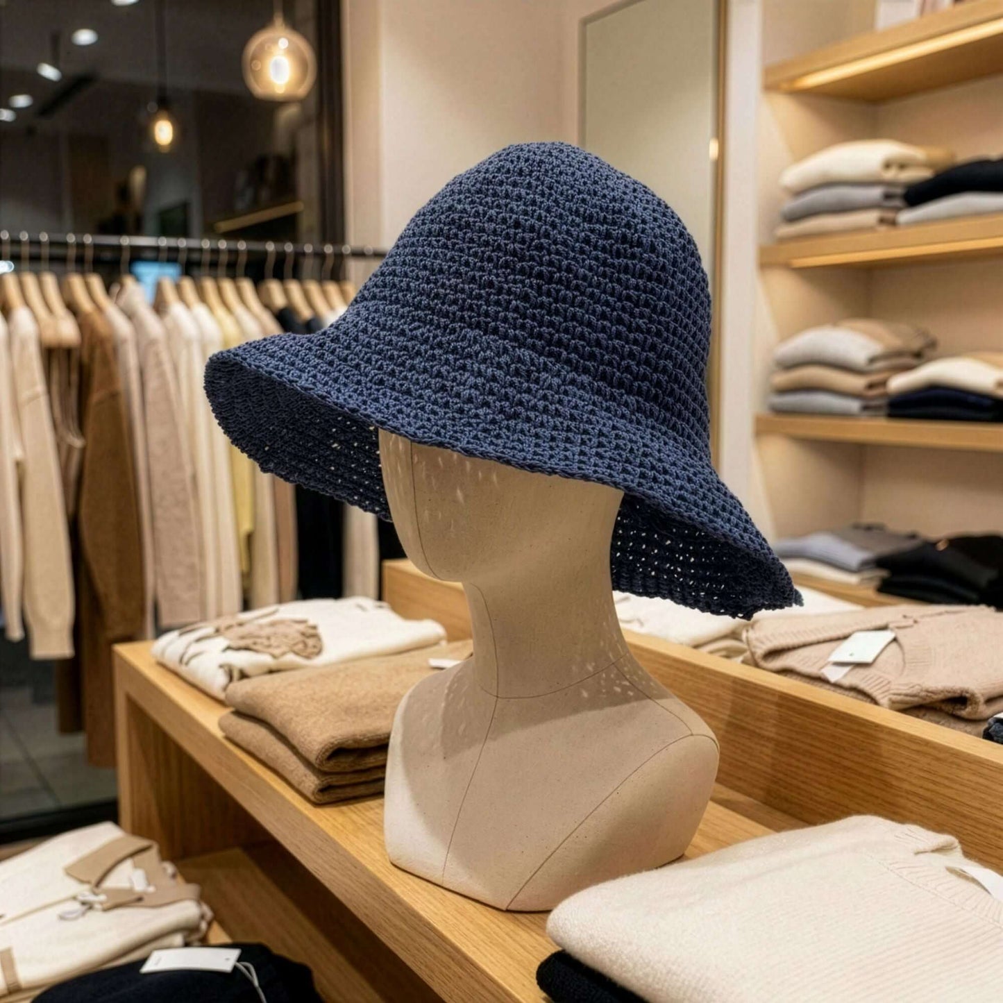 Nomad Sari Floppy Straw Sun Hat Navy Blue