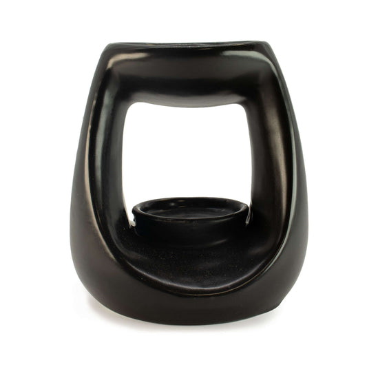 🖤 Ceramic Zen Oil Burner Large Oval Pebble Matt Black