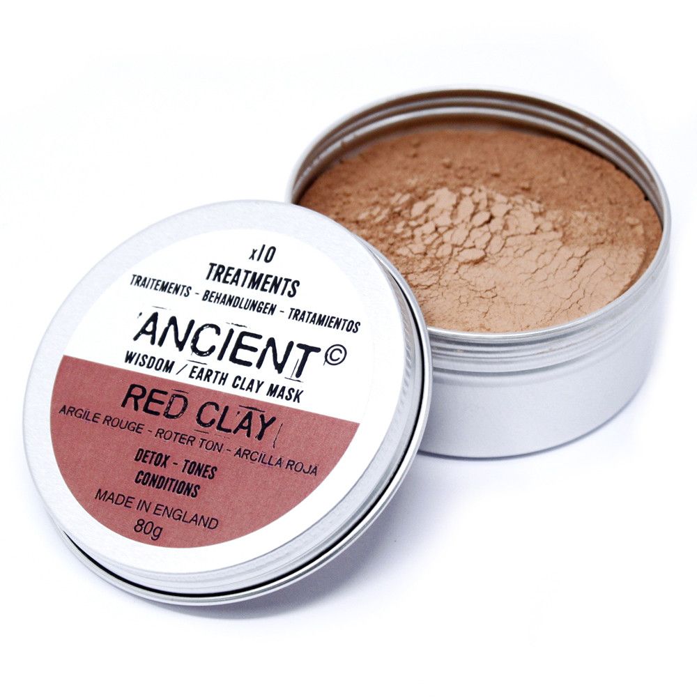 Red Clay Face Mask 80g by Ancient Wisdom - metal tin with red clay mask