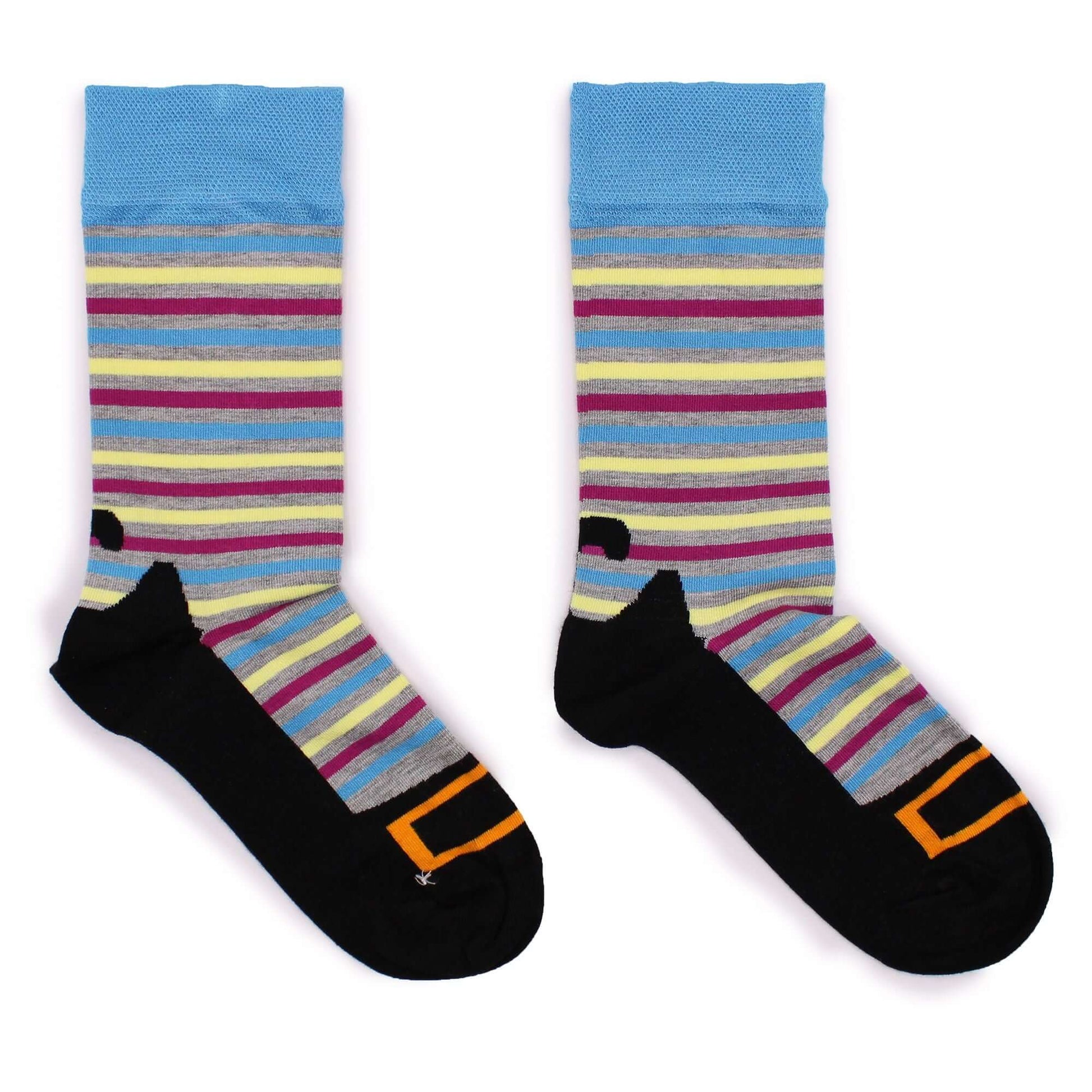 Hop Hare Bamboo Socks M/L - Hocus Pocus featuring colorful striped design and black heel with belt detail.