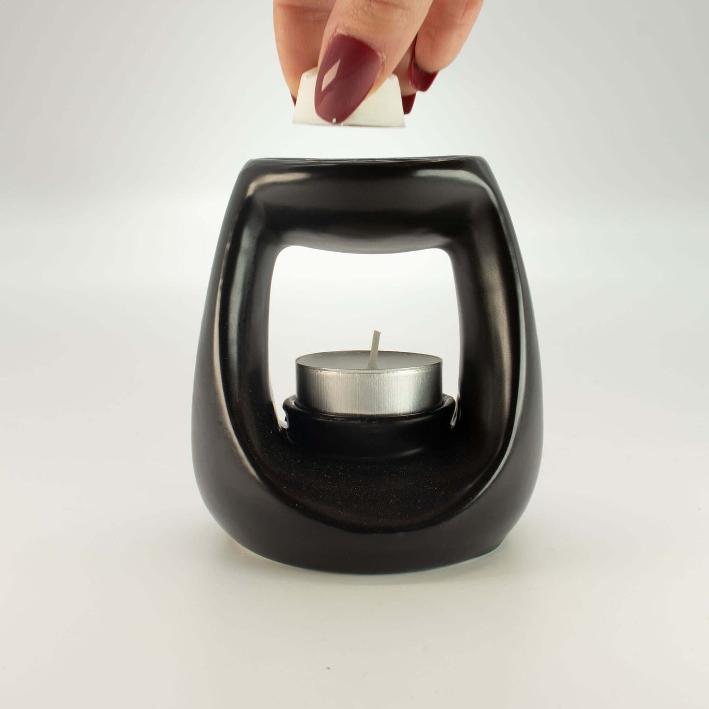 🖤 Ceramic Zen Oil Burner Large Oval Pebble Matt Black