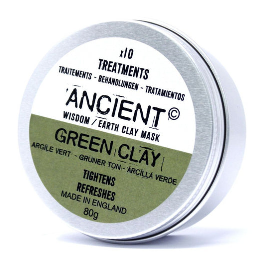 Ancient Wisdom Green Clay Face Mask 80g tin with green illite clay.