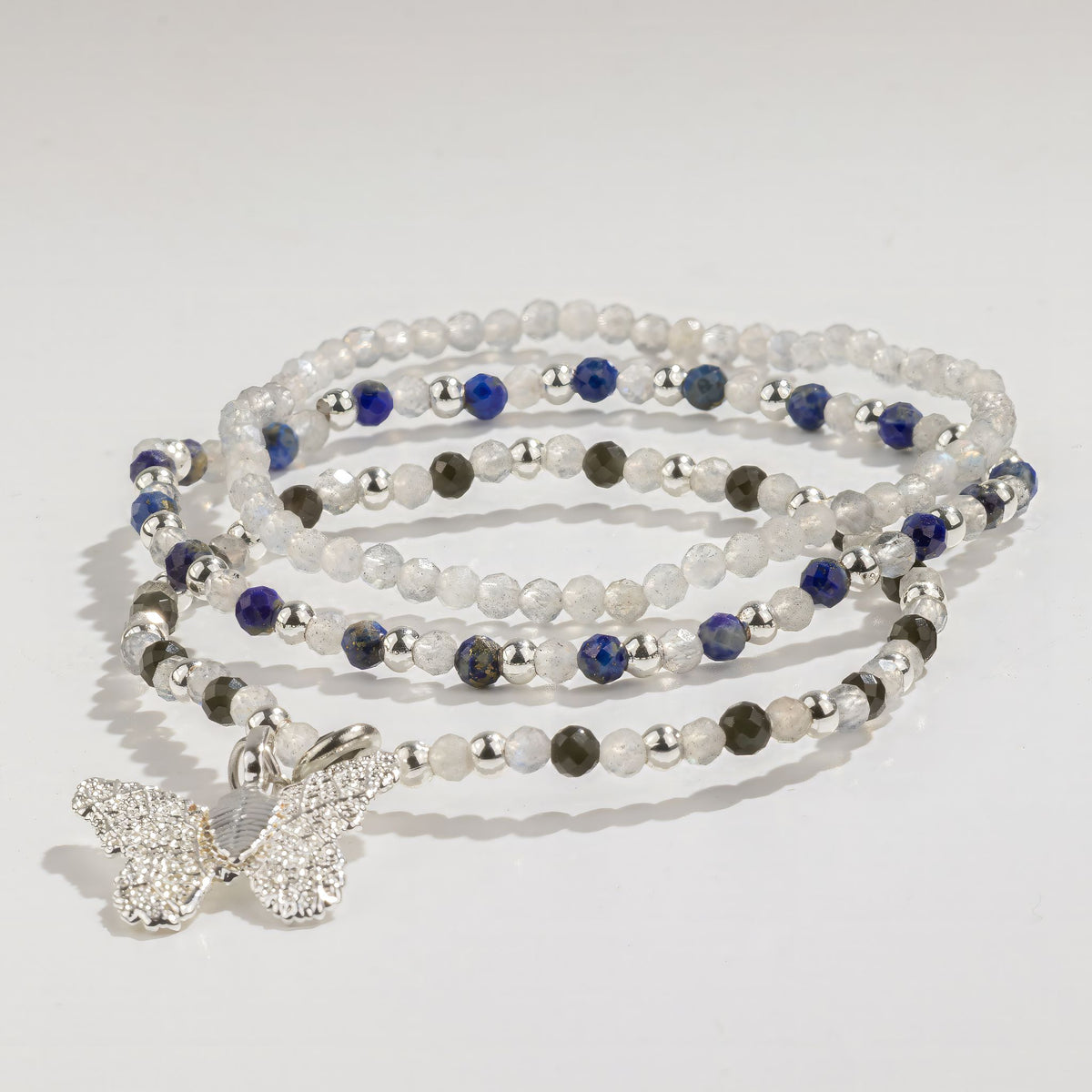 Lapis Lazuli, Labradorite & Obsidian Gemstone Bracelet Set