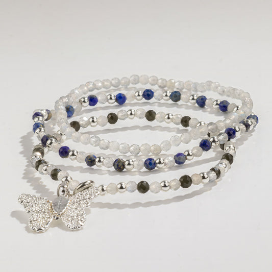 Lapis Lazuli, Labradorite & Obsidian Gemstone Bracelet Set