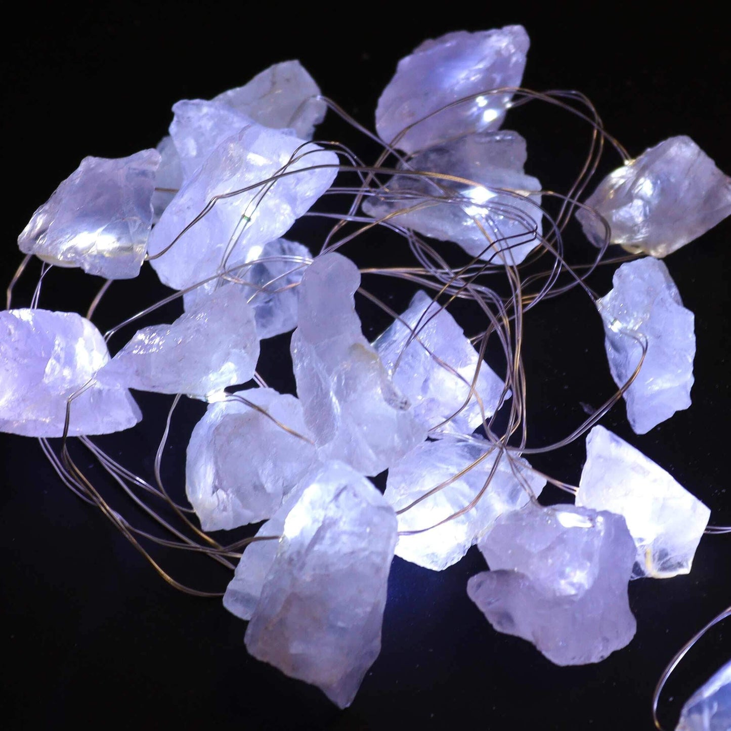 Gemstone Enchantment Lights Rock Quartz Crystal String Lights USB featuring glowing rock quartz crystals on a string.