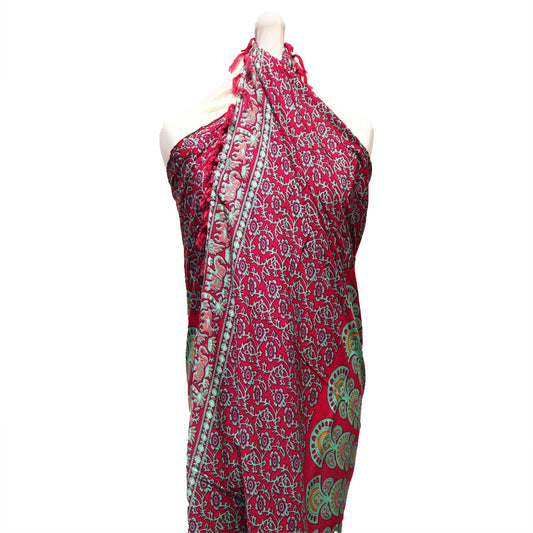 Elegant Teal Purple Mandala Sarongs showcasing intricate paisley and floral designs in rich jewel tones for a bohemian look.