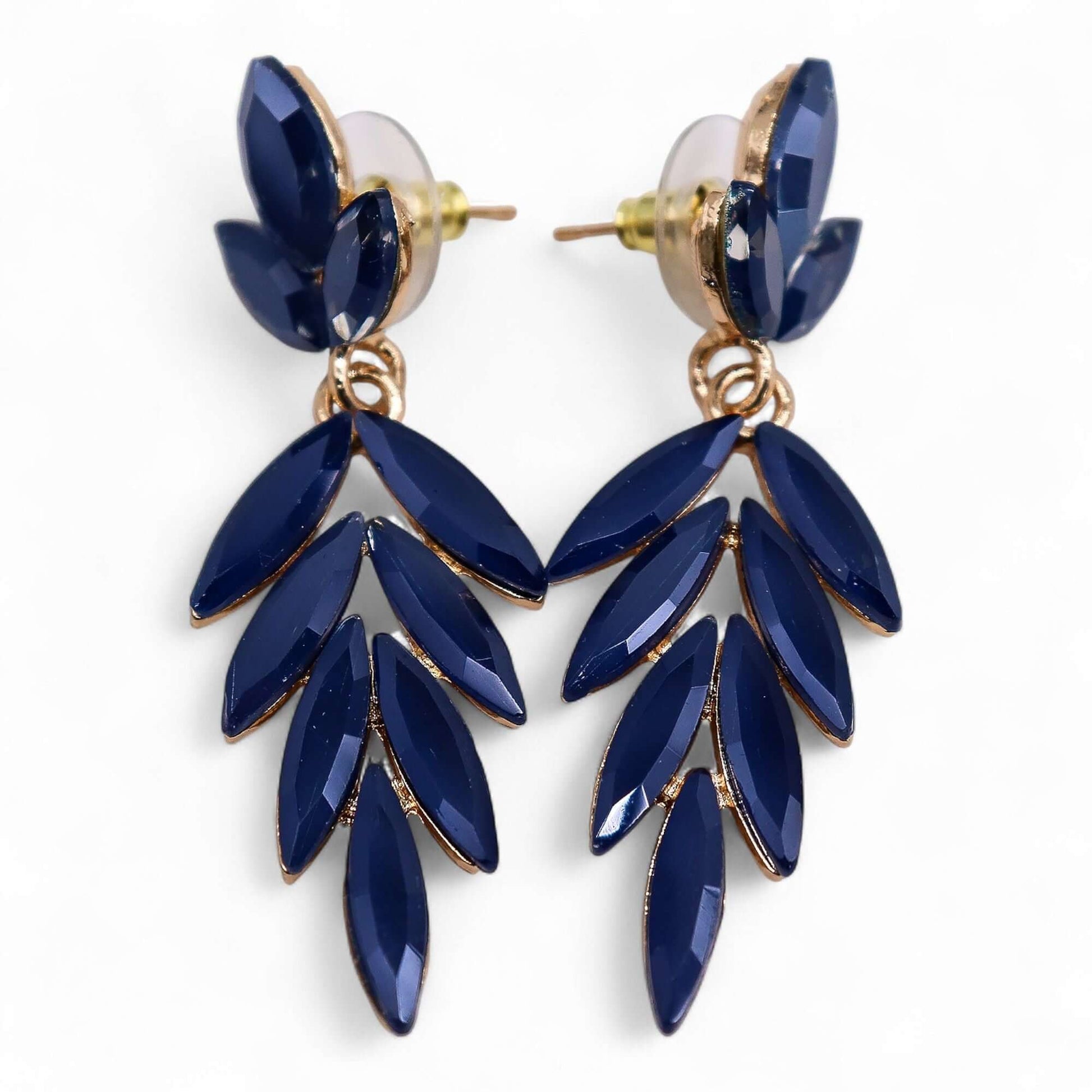 Royal Blue Vintage Glass Long Drop Earrings With Leaf Motif showcasing elegant design and ocean-inspired colors.