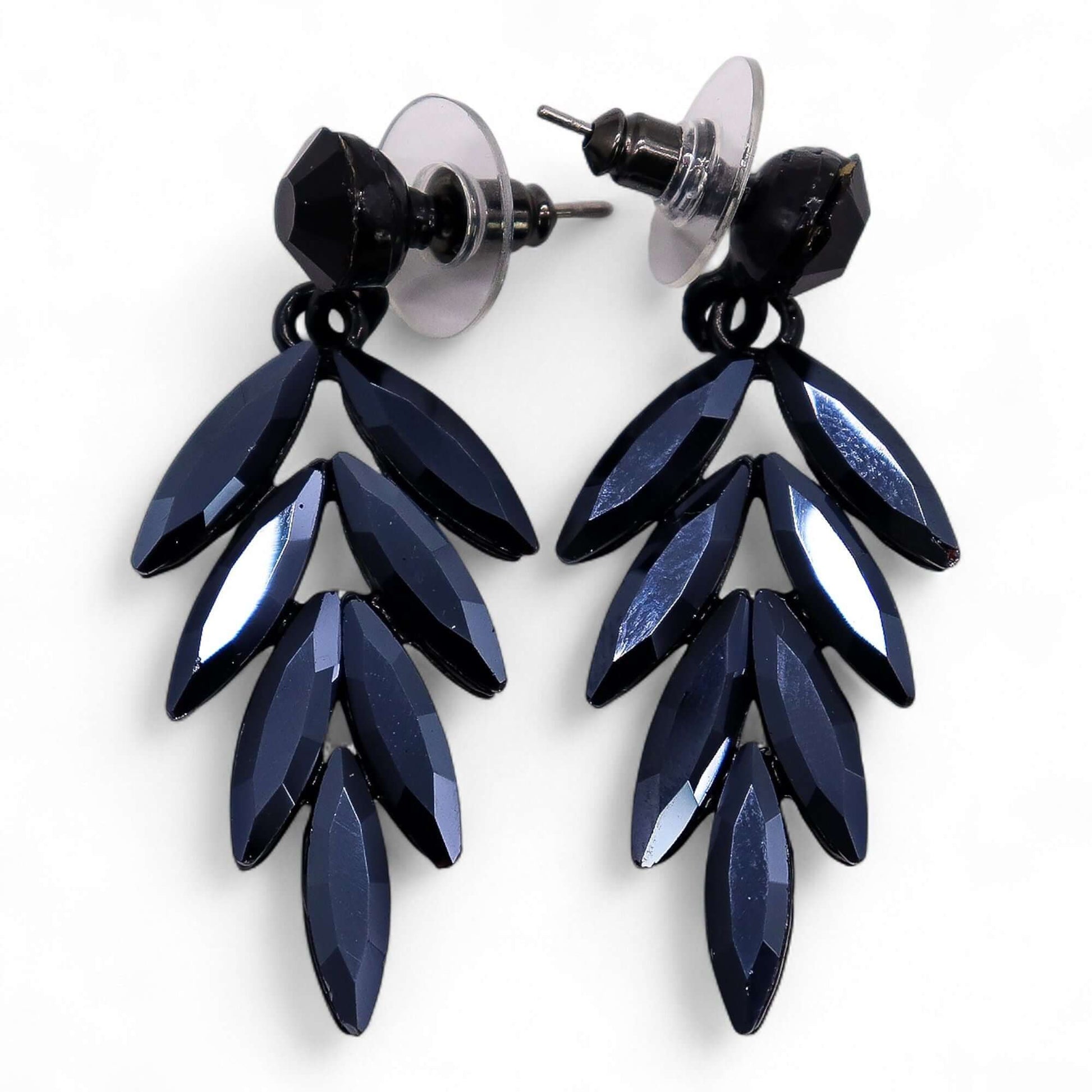 Jet Black Vintage Glass Long Drop Earrings Stainless Steel showcasing vintage style and elegant design.
