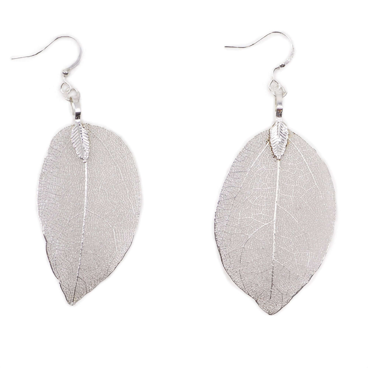 Bravery Real Leaf Earrings Silver