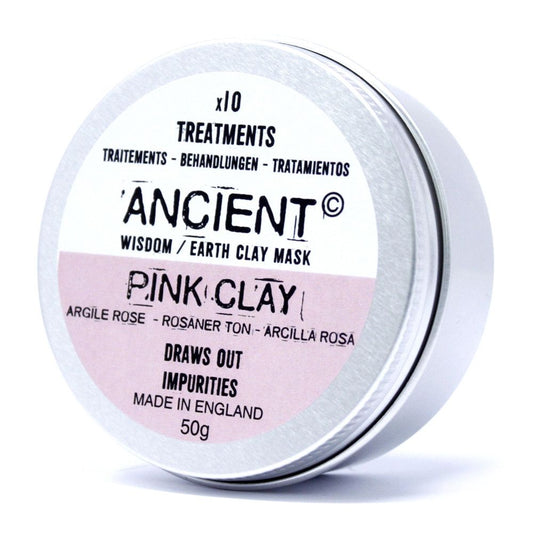 Ancient Wisdom Pink Clay Face Mask 50g tin with pink kaolin clay for sensitive and normal skin.