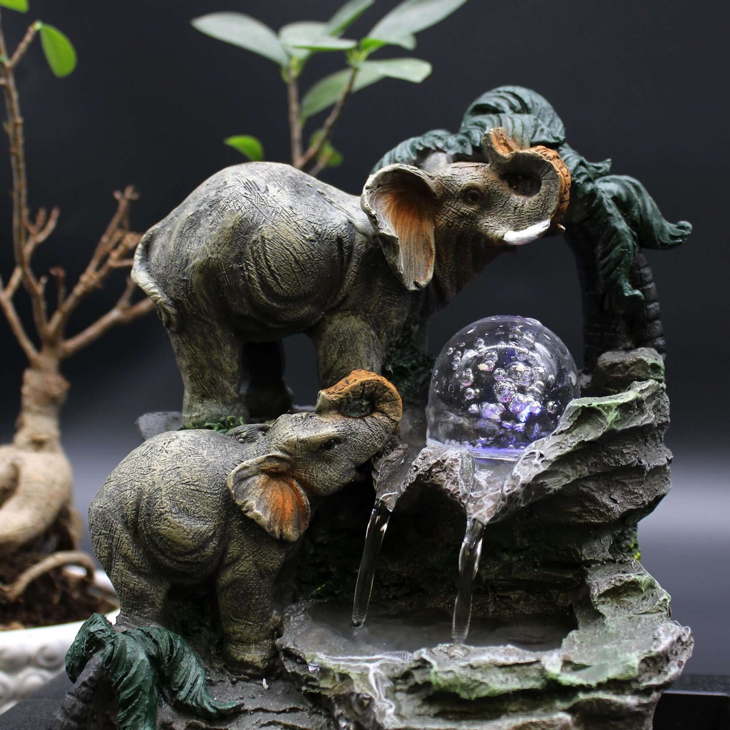 Tabletop Water Feature Elephant Family Indoor Fountain
