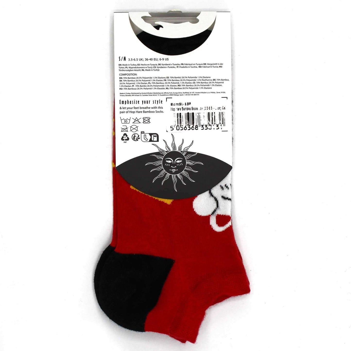 S/M Hop Hare Bamboo Socks Low (3.5-6.5) - Lucky Cat packaging and design details