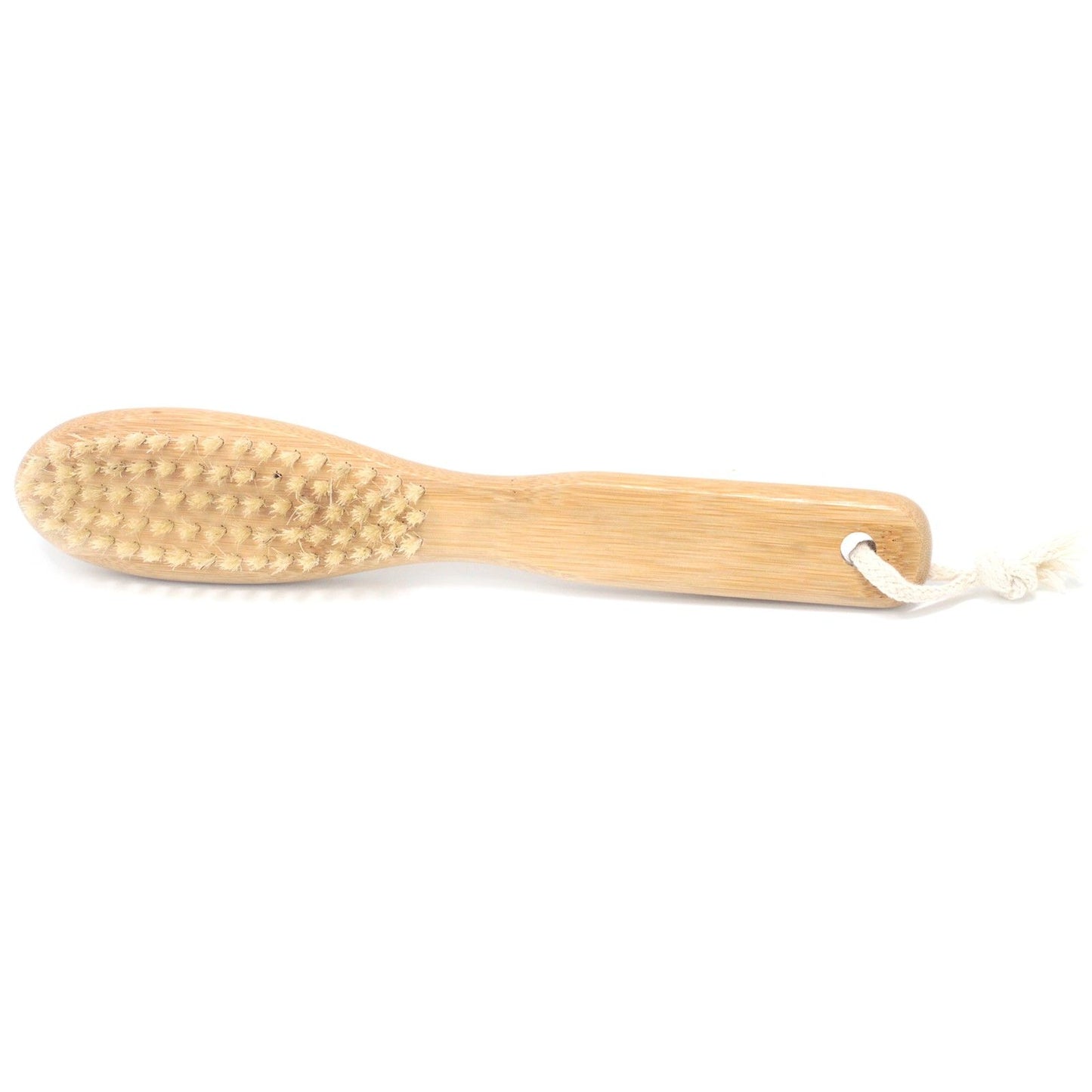 Beard brush with bamboo handle and boar hair bristles; brush only.