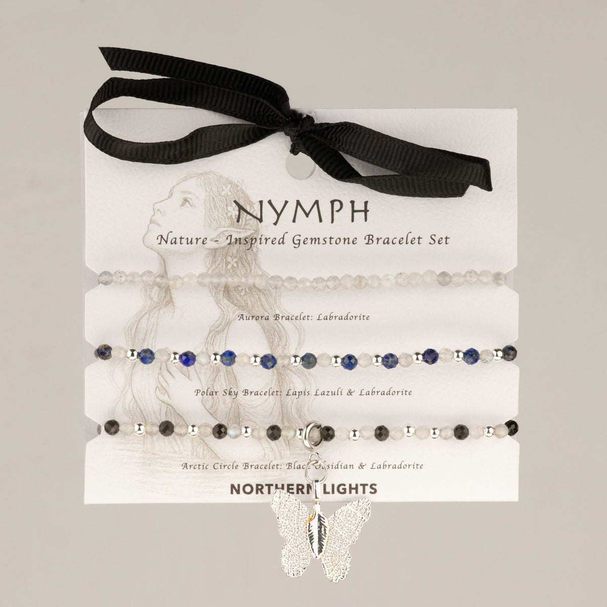 Lapis Lazuli, Labradorite & Obsidian Gemstone Bracelet Set