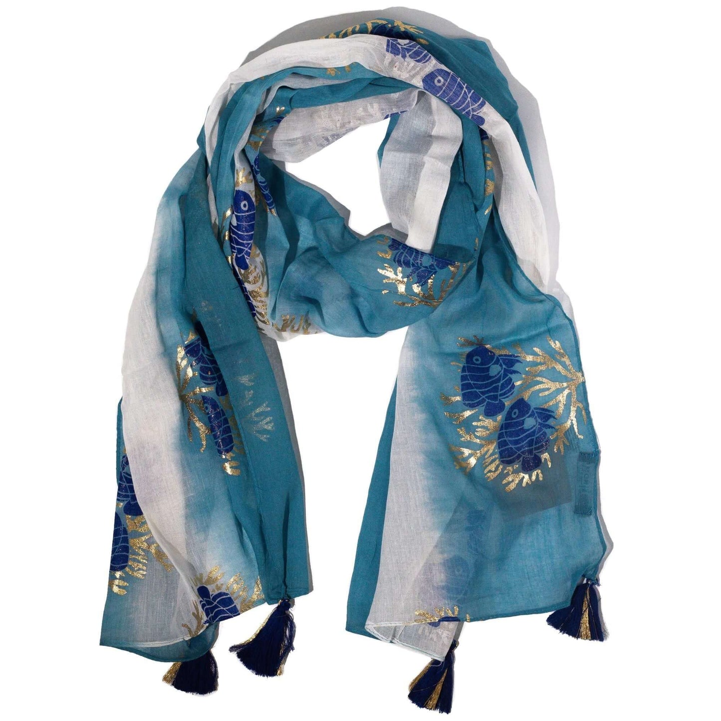 Nomad Sari Aqua Fish Scarf Sea Blue 180x50cm