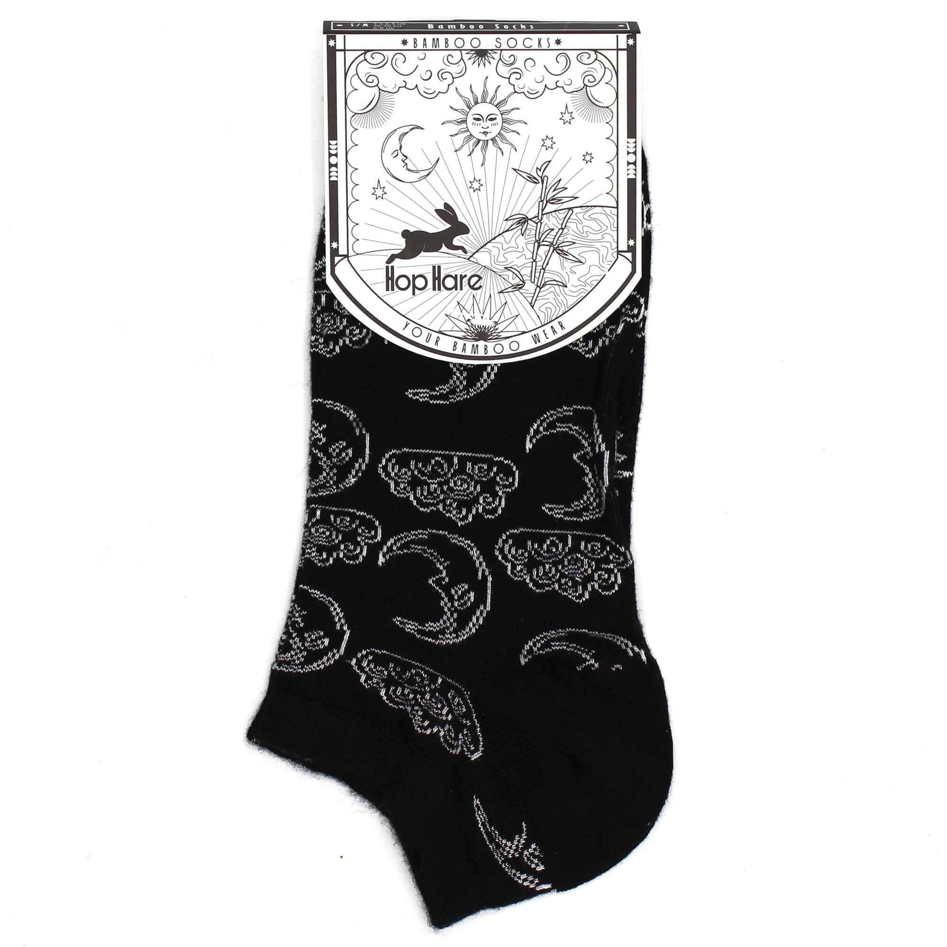 S/M Hop Hare Bamboo Socks Low (3.5-6.5) - Day and Night with unique moon and hare design.