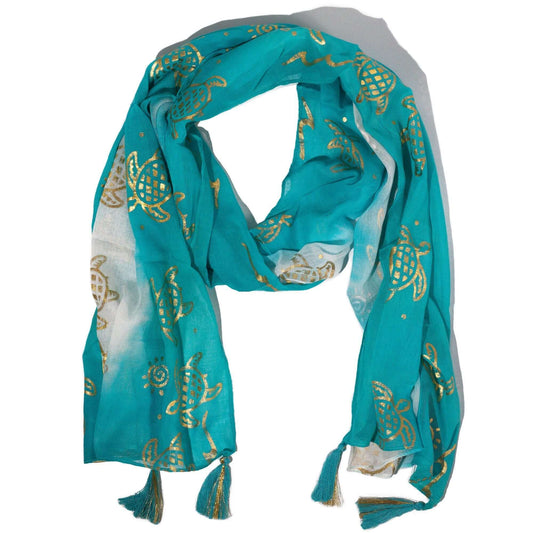 Nomad Sari Summer Turtle Print Scarf Turquoise 180x50cm