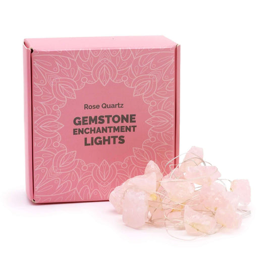 Rose Quartz Gemstone Enchantment Lights USB Powered with crystal rocks and decorative packaging.