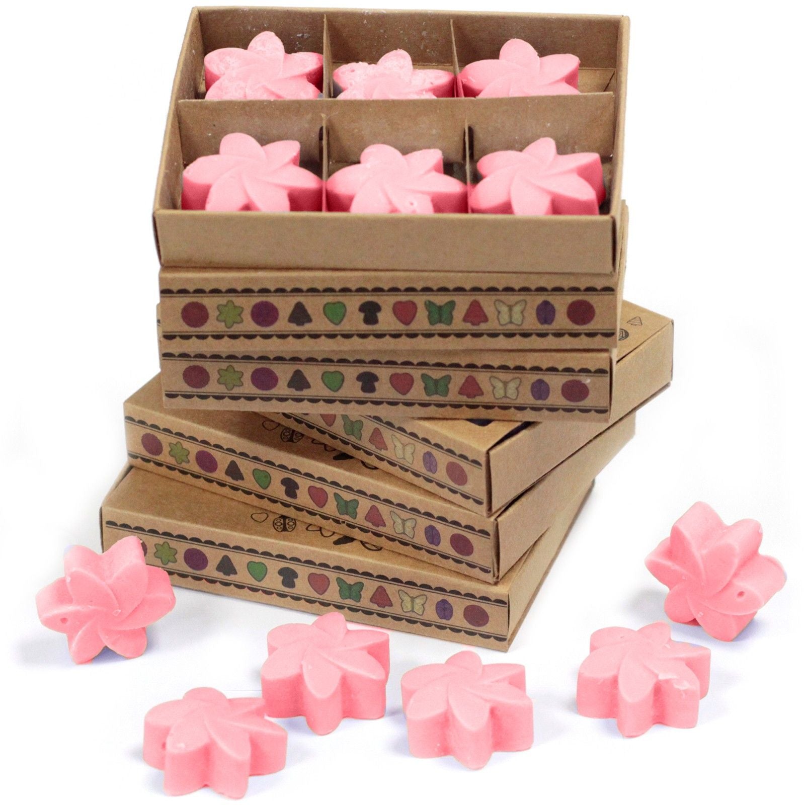 Box of 6 pink Magnolia wax melts in matchbox-style packaging, Japanese Magnolia scent.
