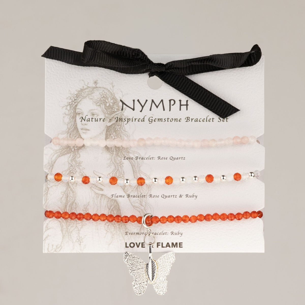 Rose Quartz & Ruby Gemstone Bracelet Set with Butterfly Charm