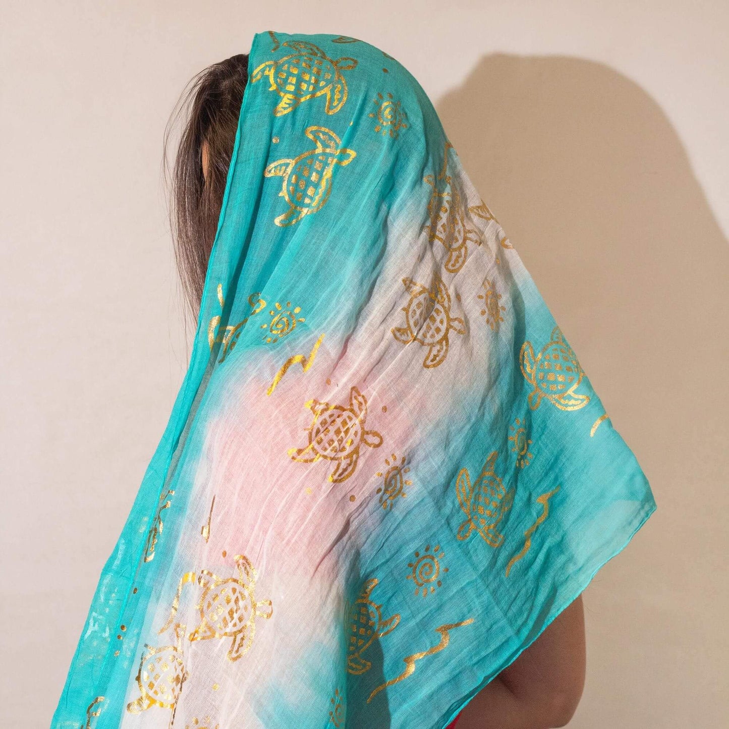 Nomad Sari Summer Turtle Print Scarf Turquoise 180x50cm