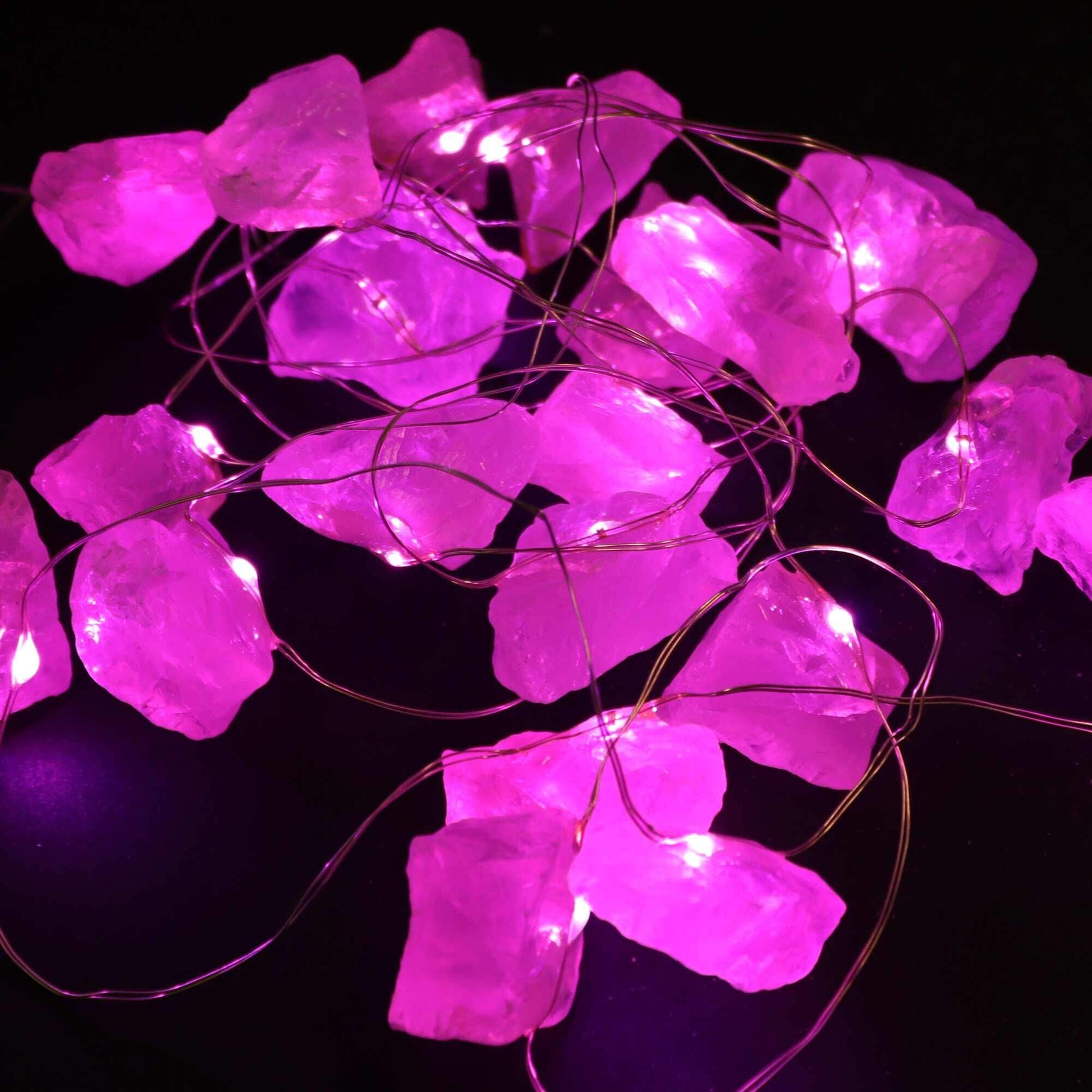 Rose Quartz Gemstone Enchantment Lights USB Powered with glowing pink LED illumination and crystal pieces.