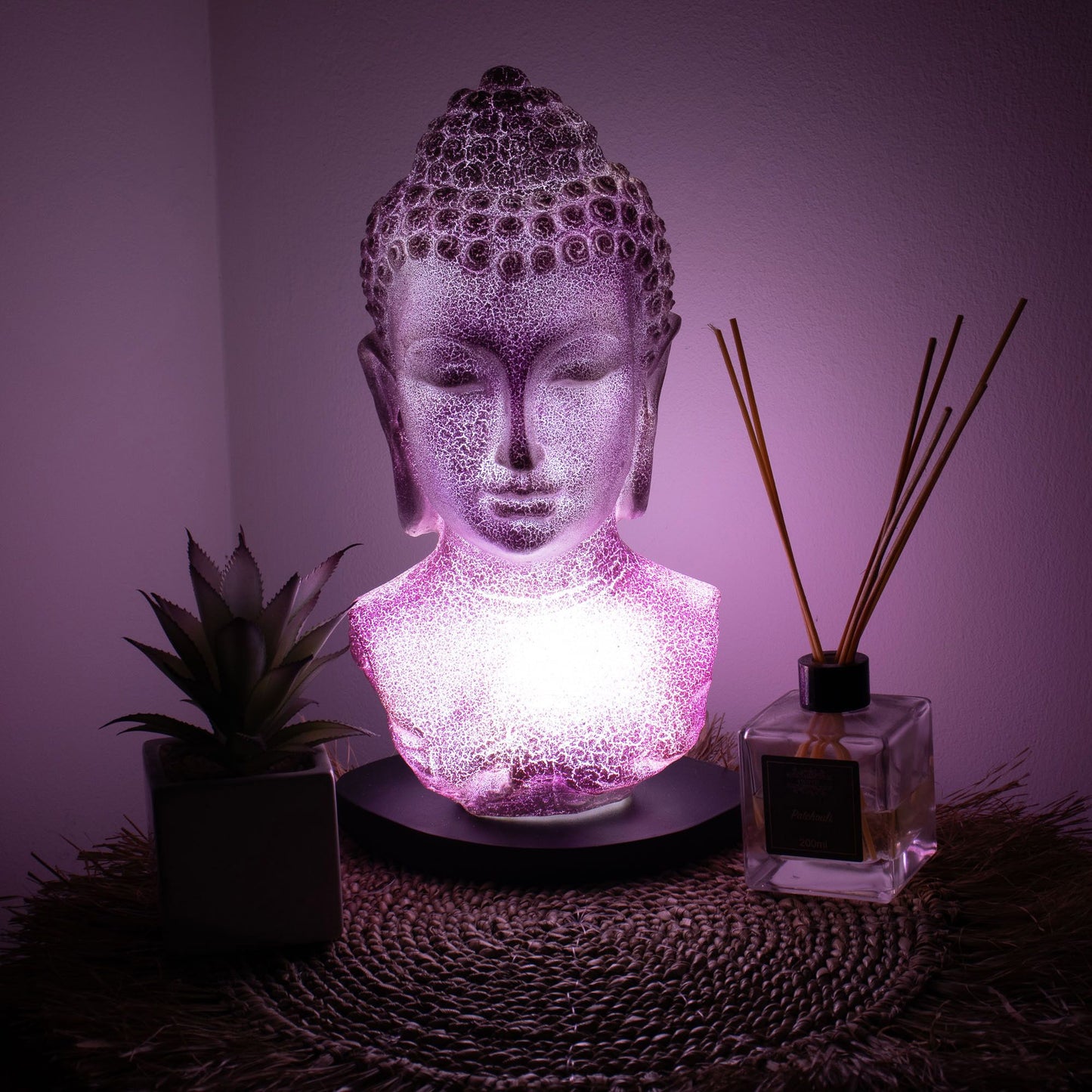Buddha Bust Lamp Lavender Crackle Oval Stand