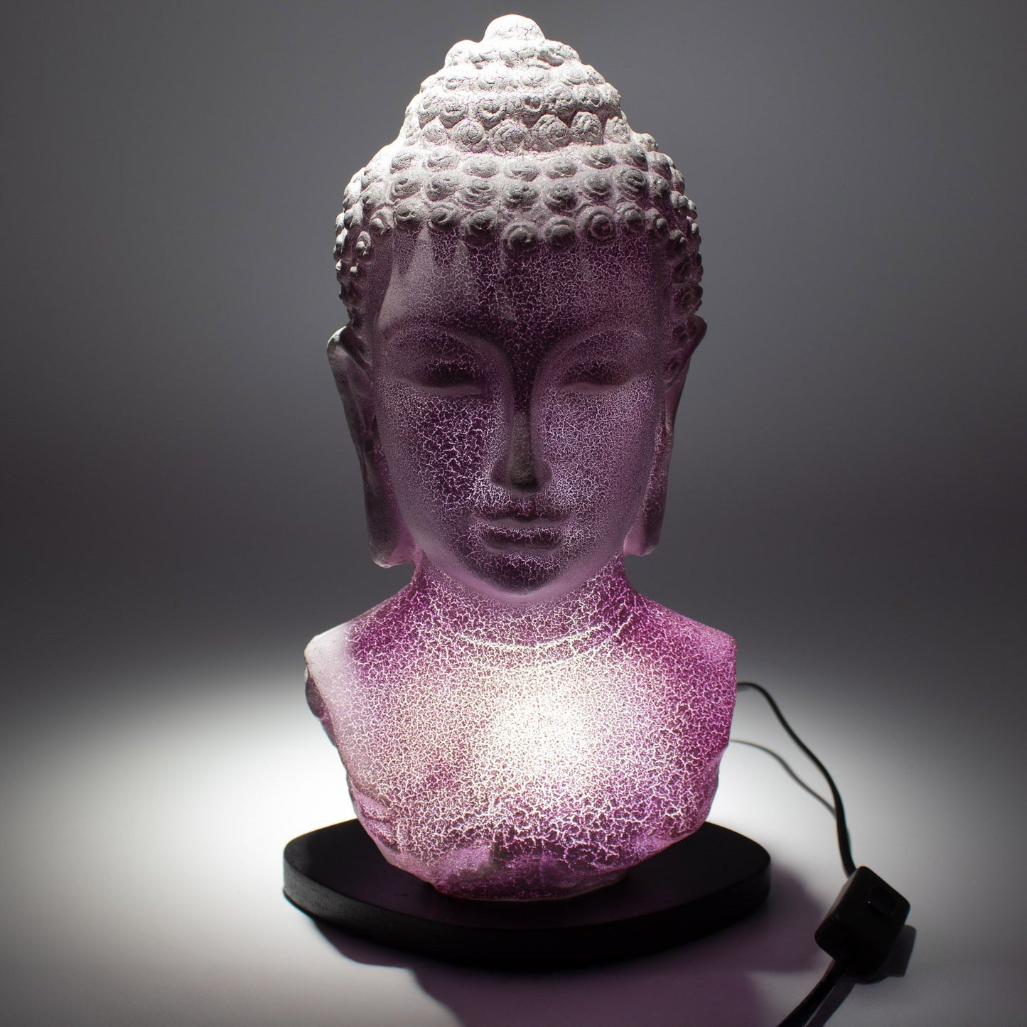 Buddha Bust Lamp Lavender Crackle Oval Stand