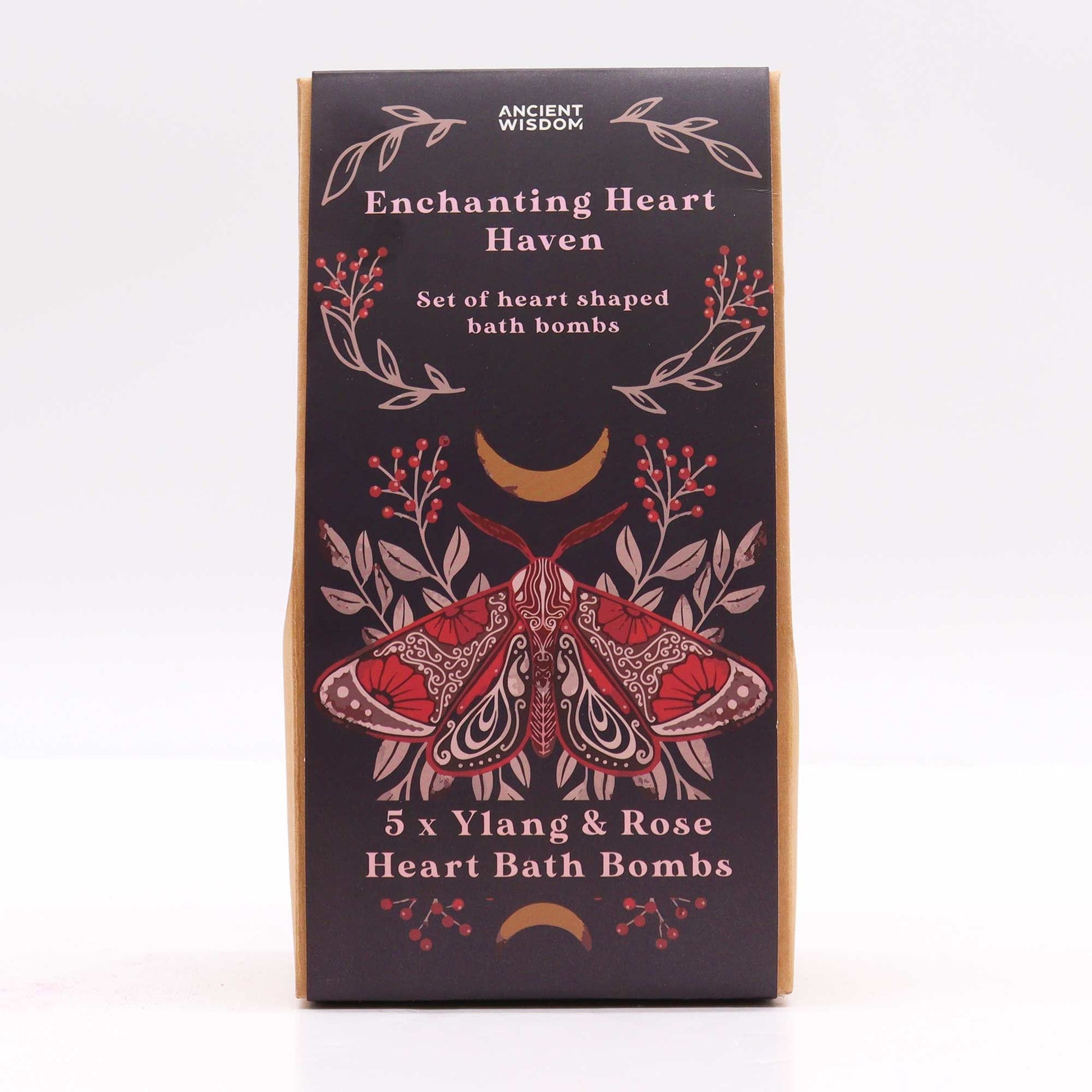 Ancient Wisdom Enchanting Heart Heaven Bath Heart Gift Set — box of 5 Ylang & Rose heart bath bombs
