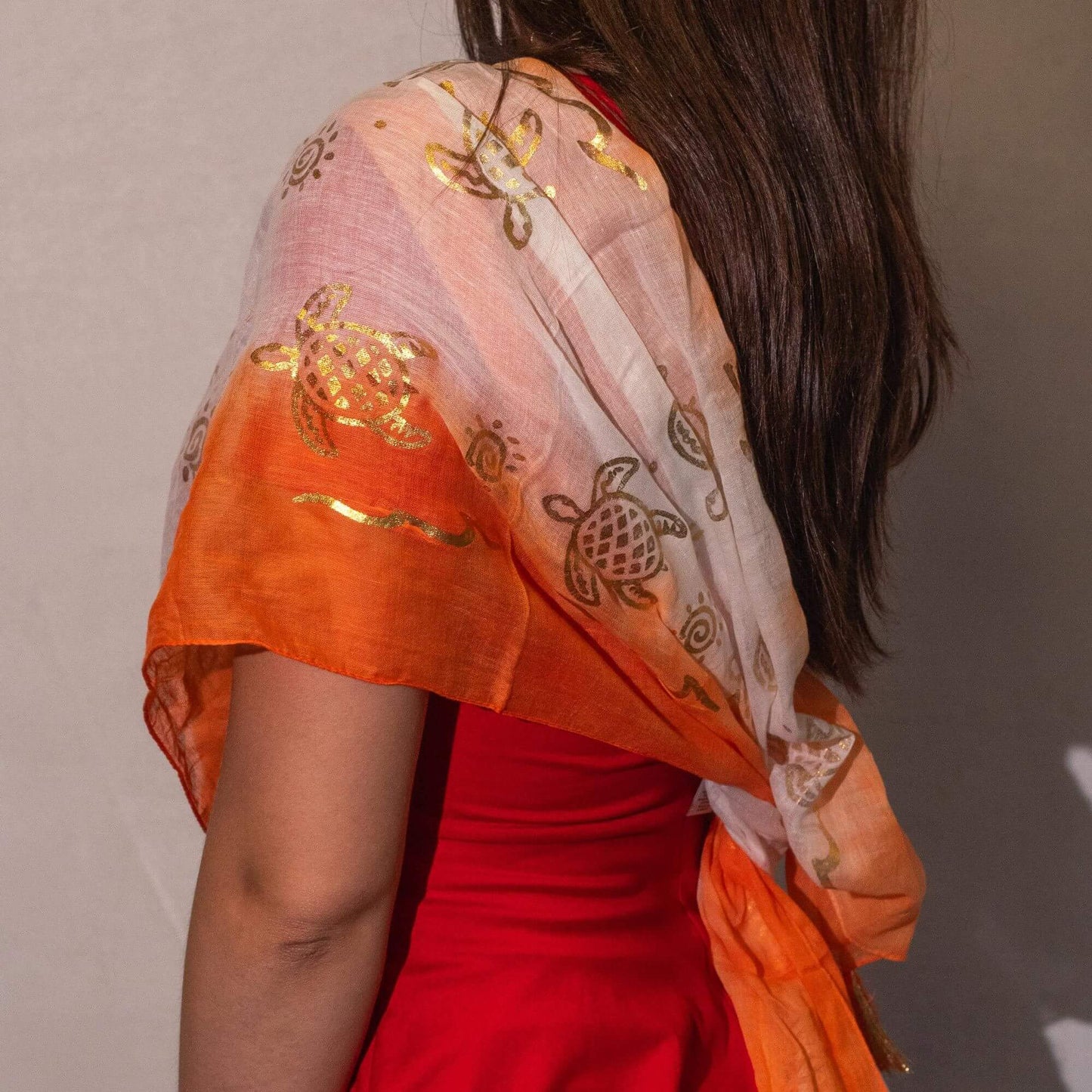 Nomad Sari Summer Turtle Print Scarf Coral 180x50cm