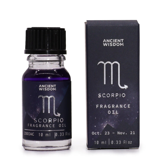 Zodiac Fragrance Oil 10ml - SCORPIO features obsidian and dark coffee scent, capturing Scorpio's essence beautifully.