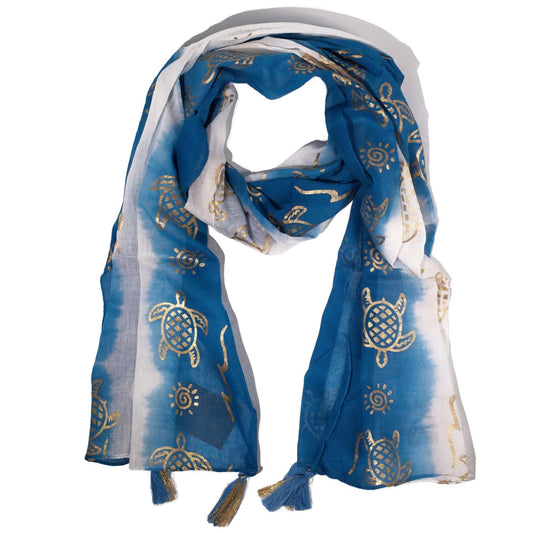 Nomad Sari Summer Turtle Print Scarf Sea Blue 180x50cm