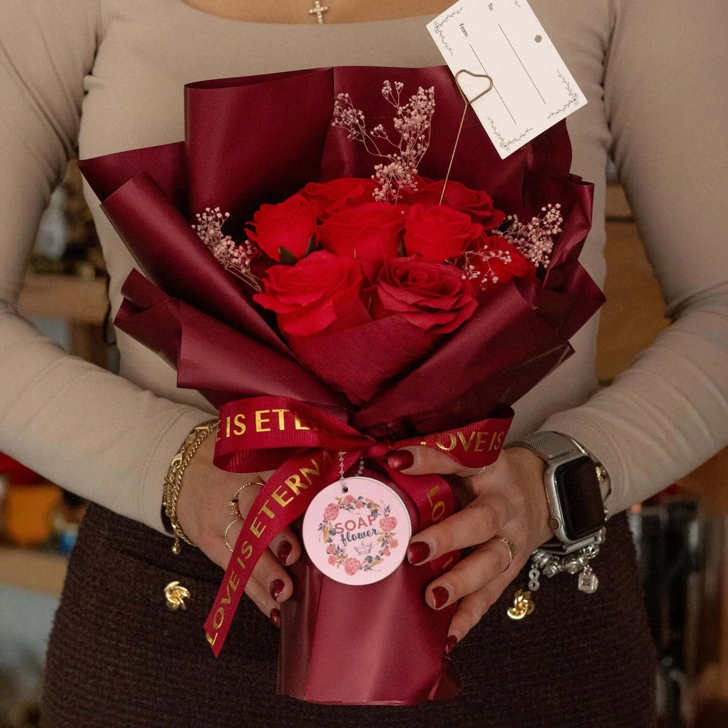 Large Red Roses Bouquet Love Is Eternal Gift Set