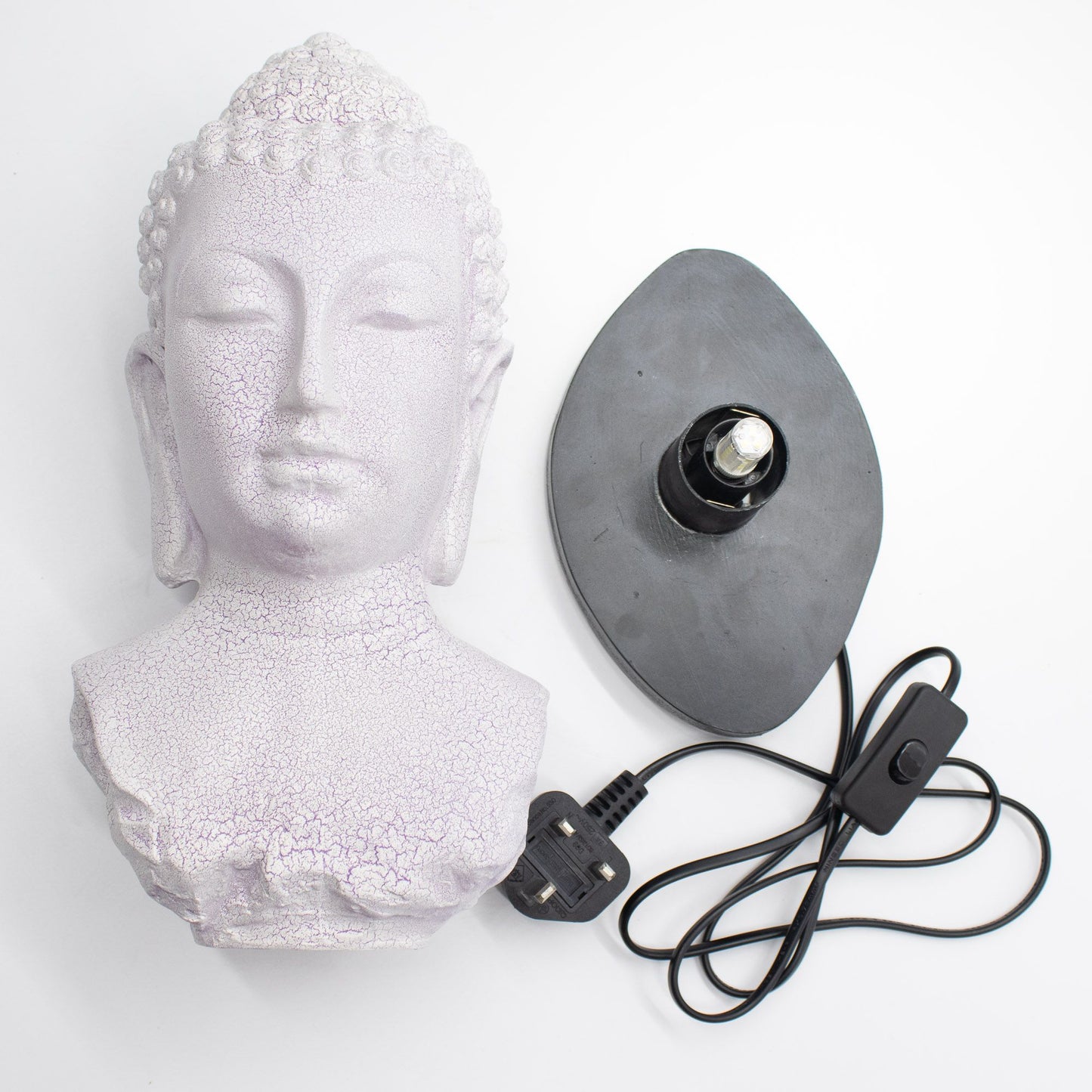 Buddha Bust Lamp Lavender Crackle Oval Stand