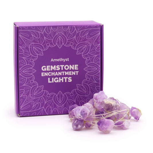 Amethyst Gemstone Enchantment Lights USB String with purple box and crystal LED lights.