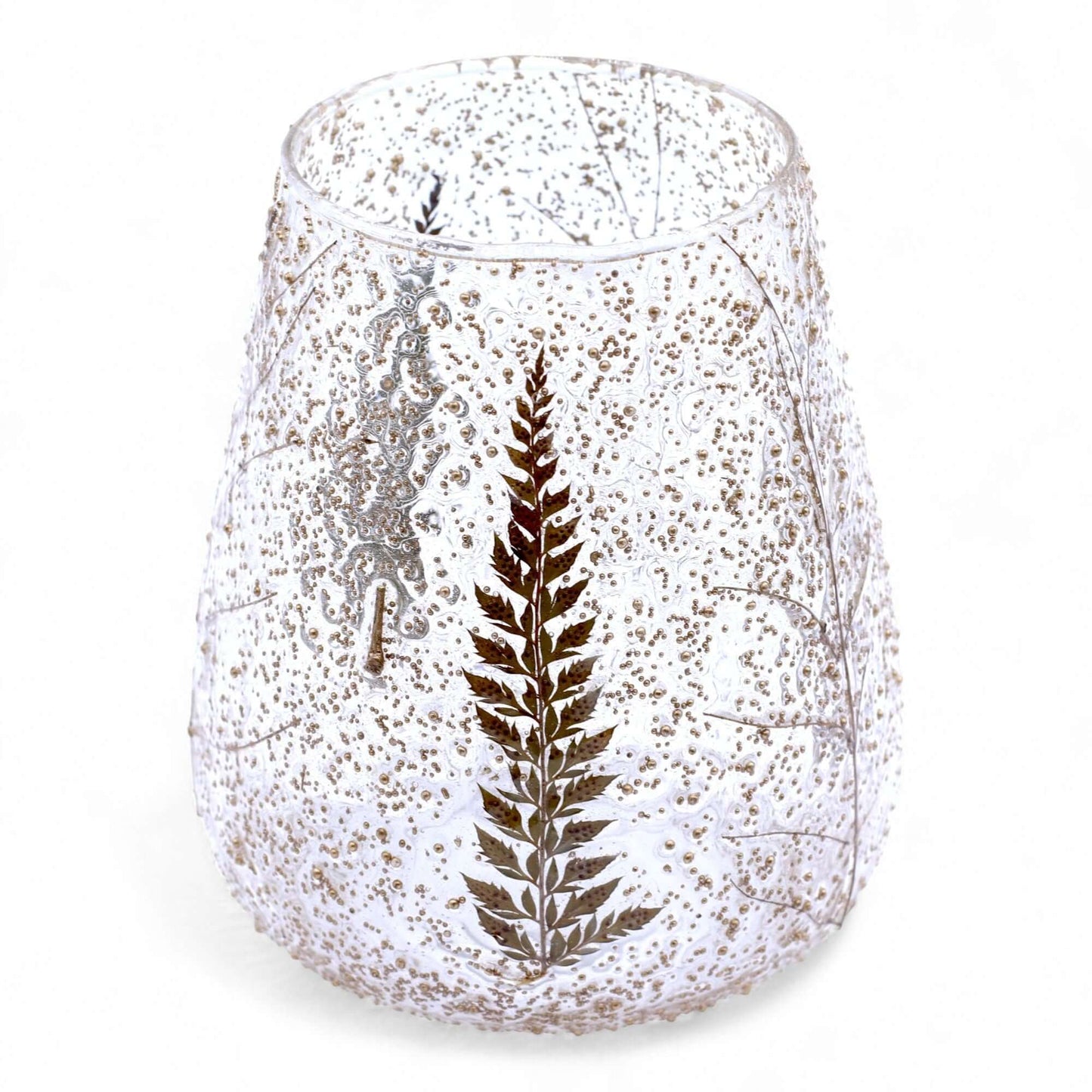Natural Floral Glass Large Bowl Candle Holder Pino Recycled Fern Leaf Pattern