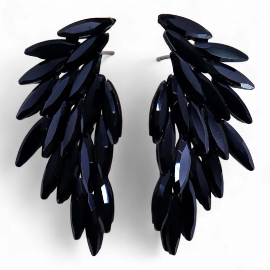 Jet Black Vintage Glass Angel Wing Earrings Stainless Steel featuring elegant angel wing design in jet black.