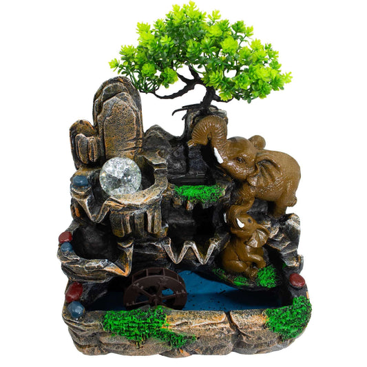 Tabletop Water Feature Elephants Crystal Ball Watermill Indoor Fountain Light