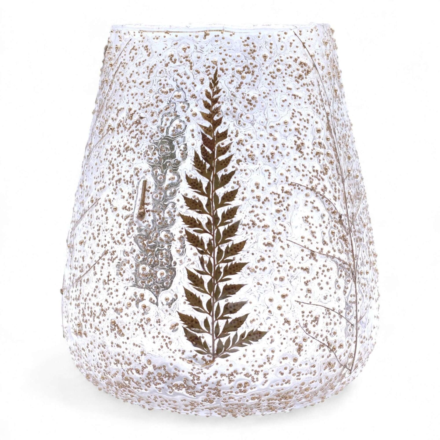 Natural Floral Glass Large Bowl Candle Holder Pino Recycled Fern Leaf Pattern with delicate fern design.