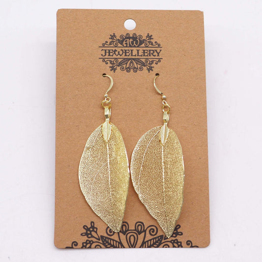 Bravery Real Leaf Earrings Gold