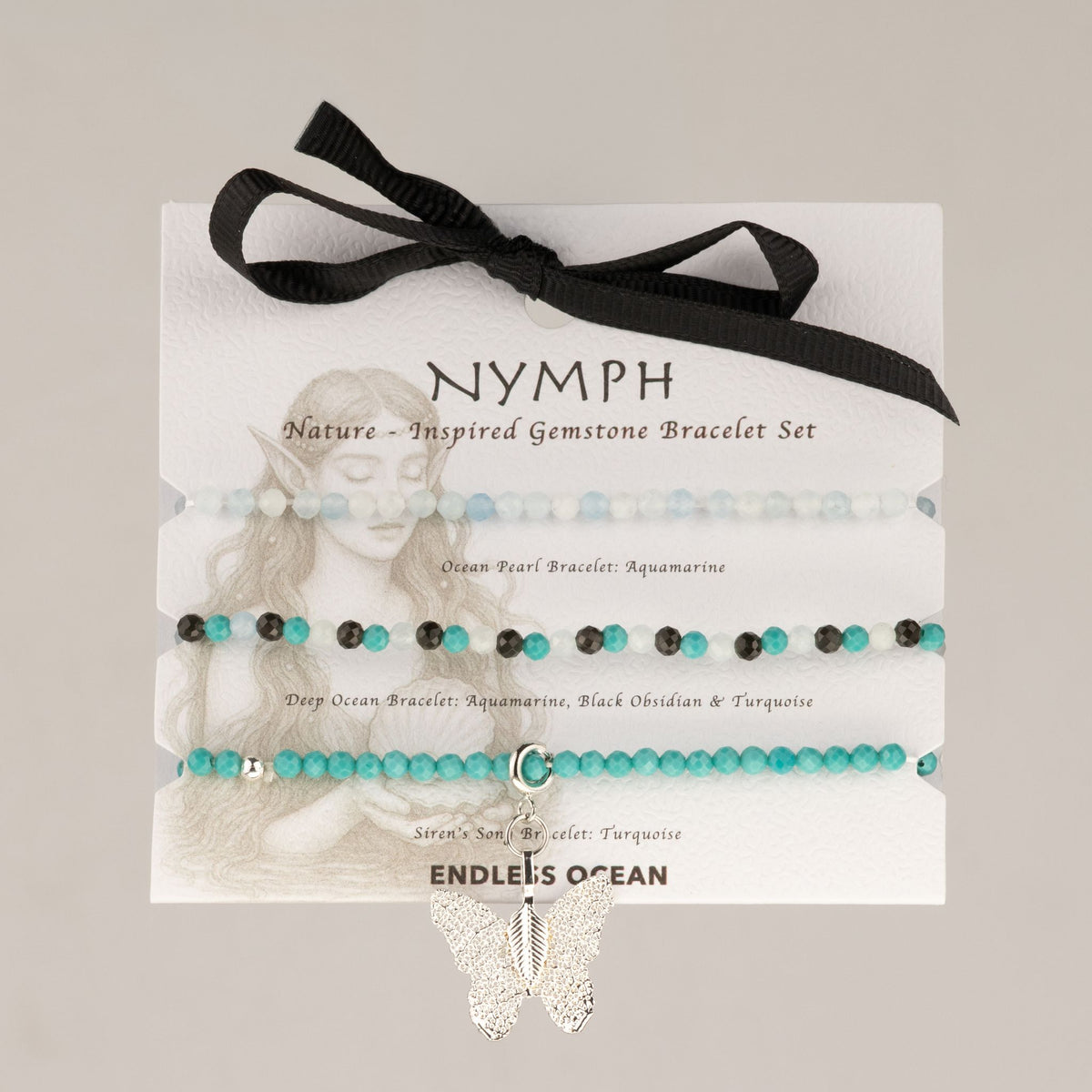 Aquamarine, Turquoise & Black Obsidian Gemstone Bracelet Set
