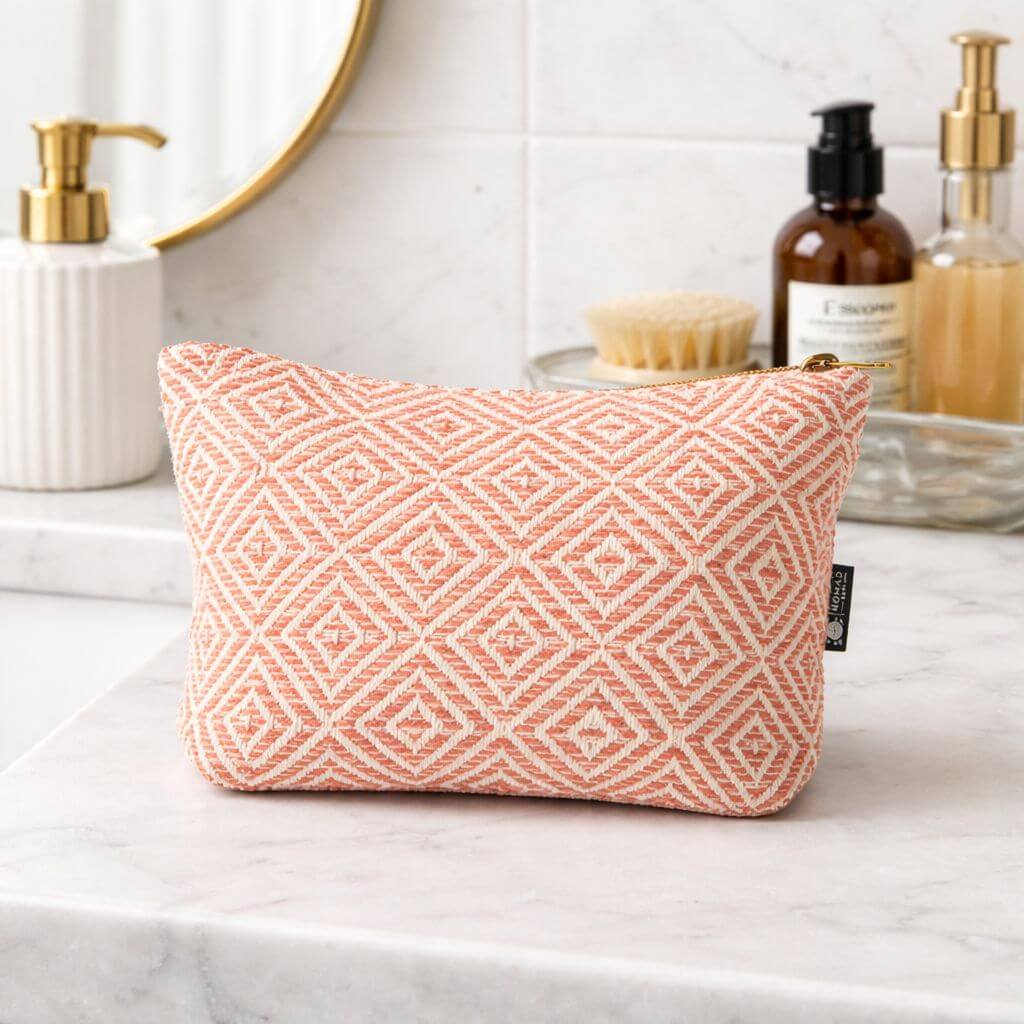Nomad Sari Indian Jacquard Toiletry Bag Coral Maze